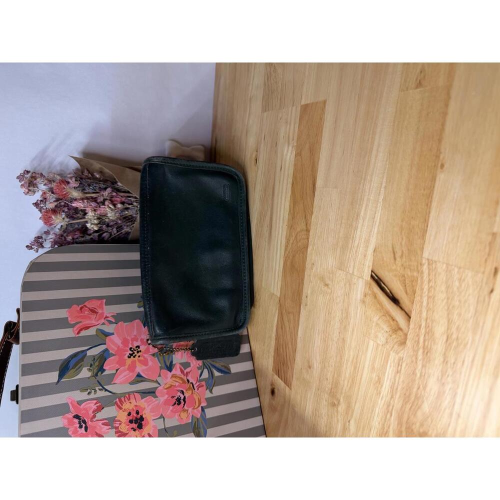 Vintage Coach Chunky Zip Utility Cosmetic Pouch Dark Green Leather w/ Hangtag - Picture 2 of 4